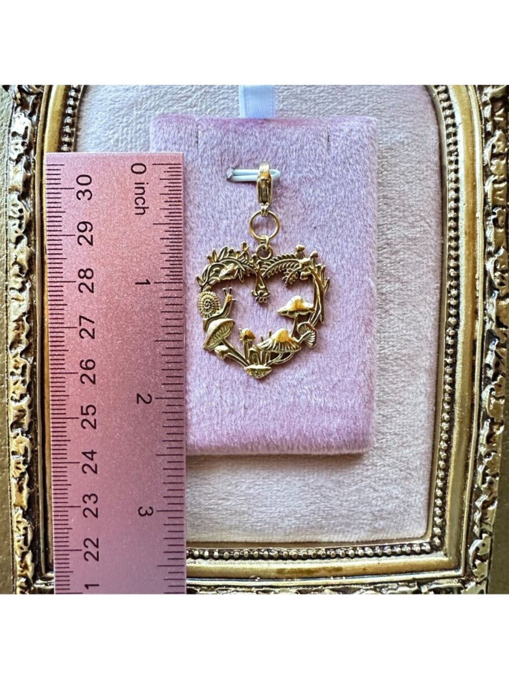 Heart-Shaped Forest Charm w/ Mushrooms & Snail Lobster Claw Clasp - Picture 3 of 14